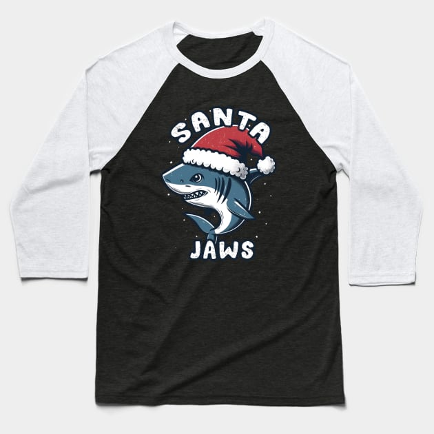 Santa Jaws- Funny Christmas Shark Baseball T-Shirt by Trendsdk